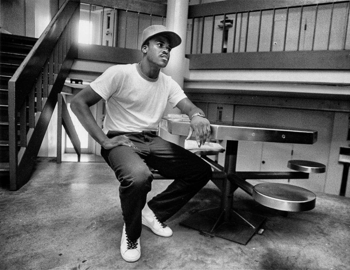 Leon Brown sits in the day room of his Death Row cell block in Raleigh, NC’s Central Prison June 10, 1987.