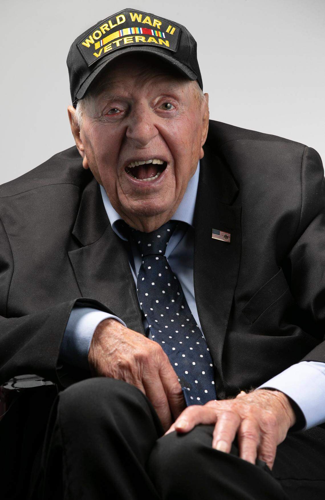 WWII veteran Sidney Walton of San Diego, Ca. poses for a portrait at the News & Observer on Monday, June 24, 2019 after visiting with North Carolina Governor Roy Cooper. Walton who served in the Army and turned 100-years-old in February 2019 is traveling around the country to visit each State Capital and meet all 50 governors.