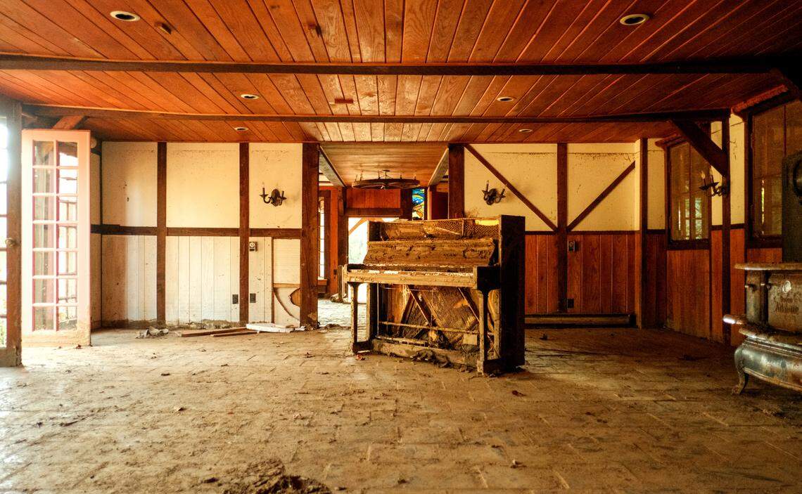 The Celo Inn was long a beloved destination in the Black Mountains, along the South Toe River. During Helene, the river covered the entire first floor of the inn. Two weeks after the storm, all that remained inside was a mud-covered piano, which sat in the middle of a room where people used to gather.