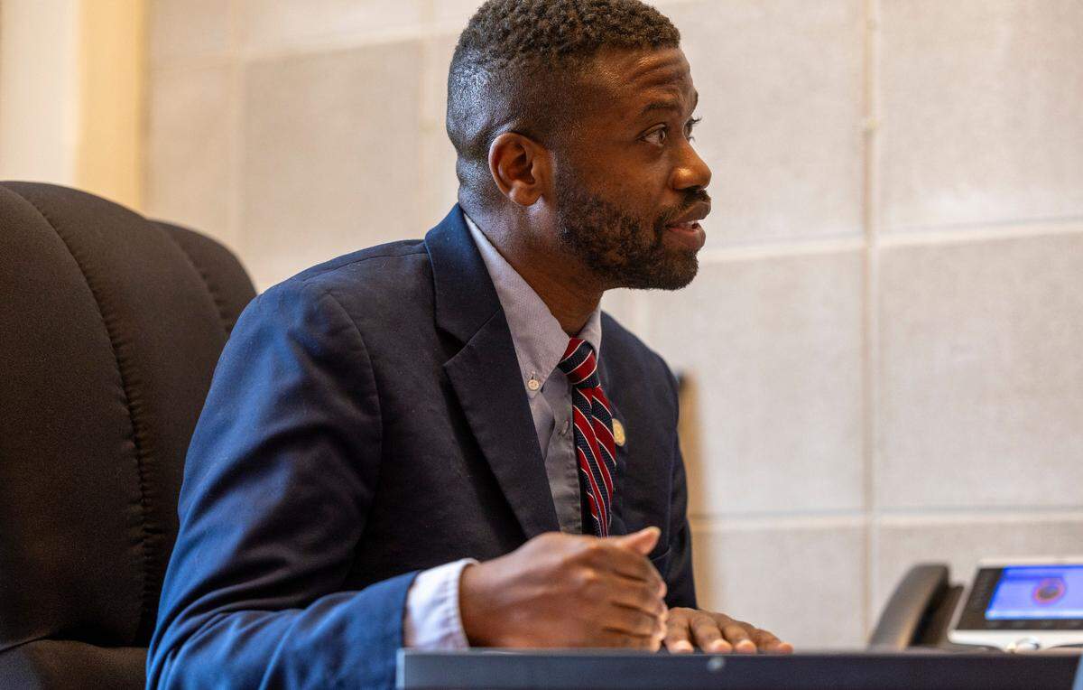 State Rep. Cecil Brockman, who represents High Point and is serving his fifth term in the House, answers questions during a News & Observer interview at the North Carolina State Legislative Building on Friday, April 26, 2024.