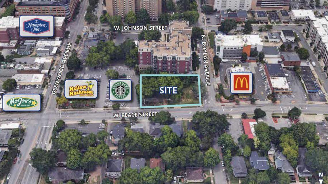 3D image of the Peace Street site between Glenwood and North Boylan Avenues.