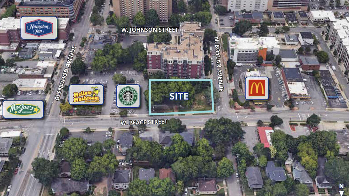 3D image of the Peace Street site between Glenwood and North Boylan Avenues.