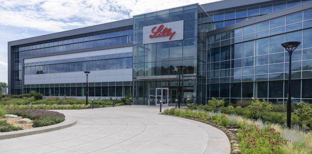 An exterior of Eli Lilly’s facility on Moore Drive in Durham, N.C. where they produce and package Mounjaro and Zepbound on Thursday, July 31, 2025.