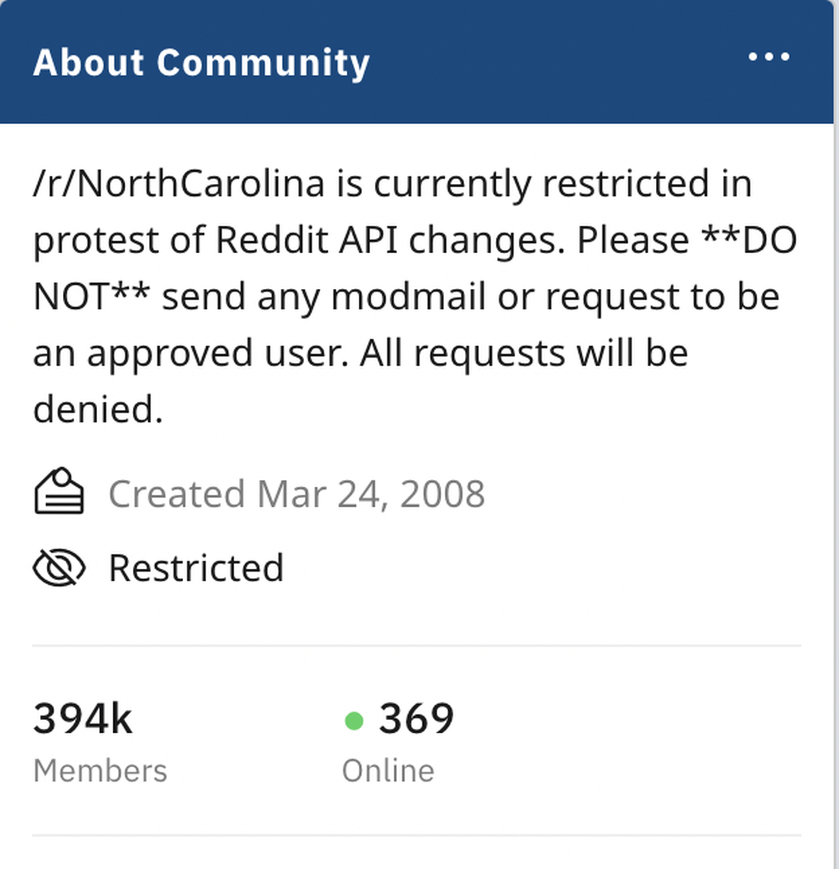The North Carolina community group on Reddit.