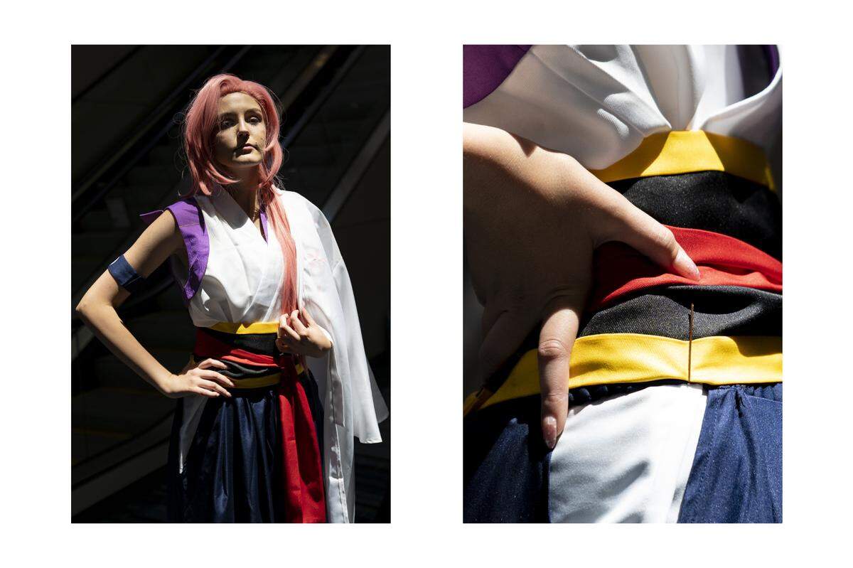 Mackie Noel cosplays as Cherry Blossom from SK8 the Infinity at GalaxyCon Raleigh in the Raleigh Convention Center on Thursday, July 28, 2022. “My favorite part is the shape, I love how the whole thing fits on me,” Noel said.