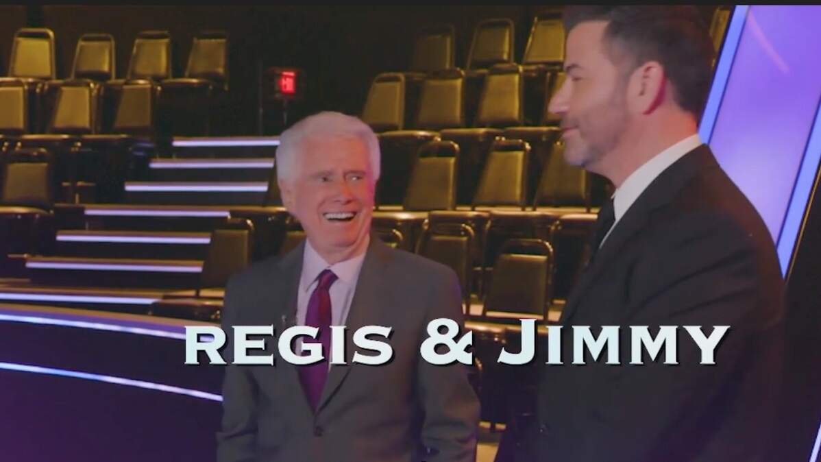 Regis Philbin, left, and Jimmy Kimmel in ABC’s “Who Wants to Be a Millionaire? Secrets and Surprises.”