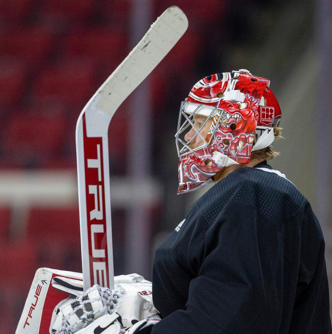 Carolina Hurricanes goalie Frederik Andersen (31) during practice on Monday, May 15, 2023 at PNC Arena in Raleigh, N.C.