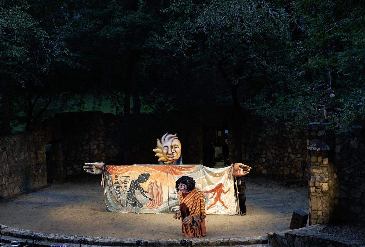 Paperhand Puppet Intervention rehearses its production, “The Gift,” on Tuesday, Aug. 12, 2025, at the Forest Theatre in Chapel Hill, N.C. 