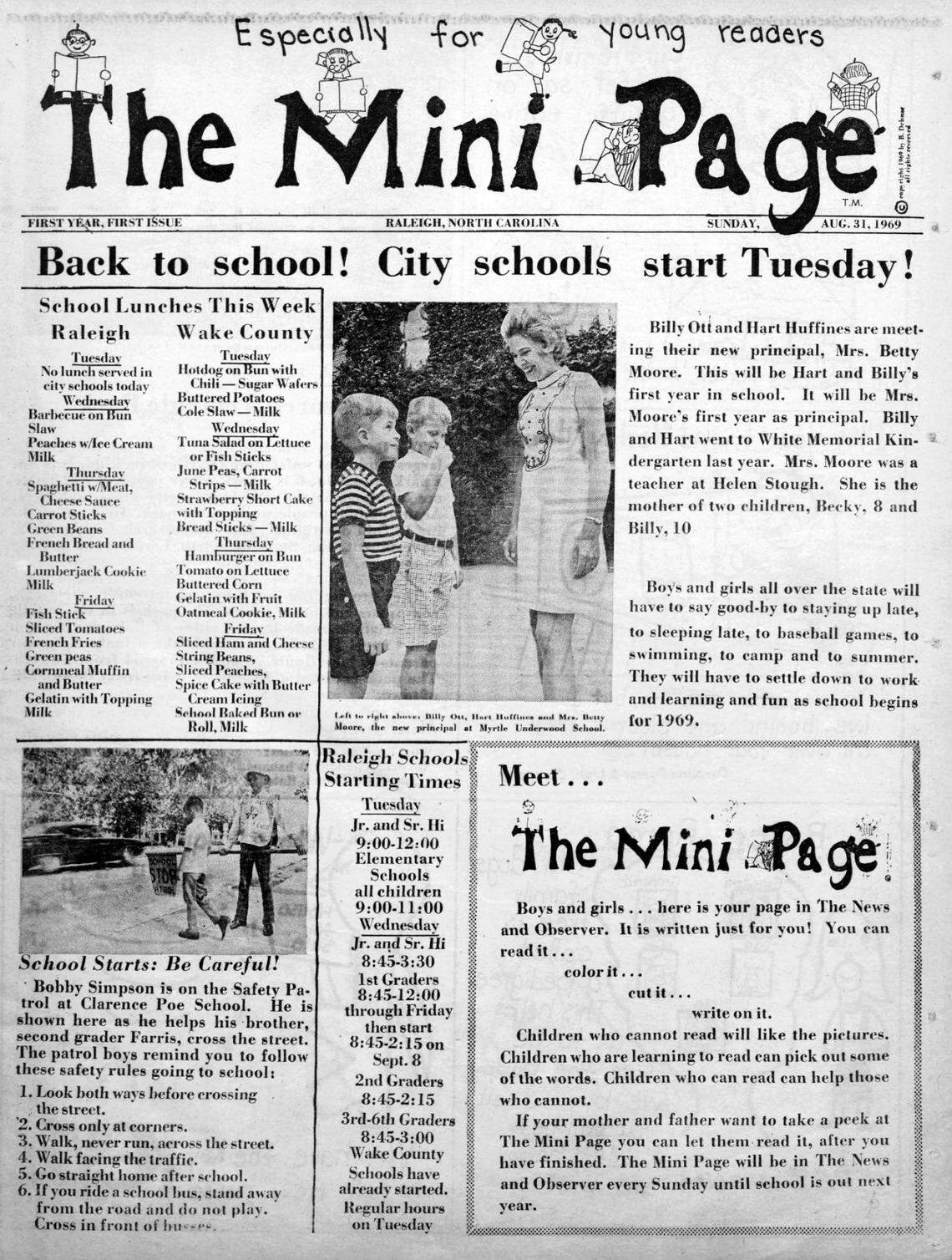 The first Mini Page, created by Betty Debnam Hunt, which started in The News & Observer on Aug. 31, 1969.