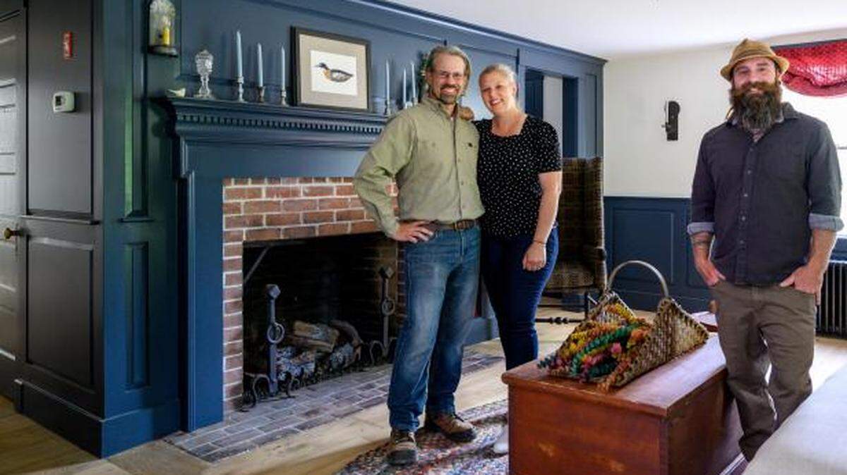 (L-R): Historian Mike Lemieux, designer Jen MacDonald and carpenter Rich Soares restore old homes in Massachusetts in the new HGTV series “Houses with History.”