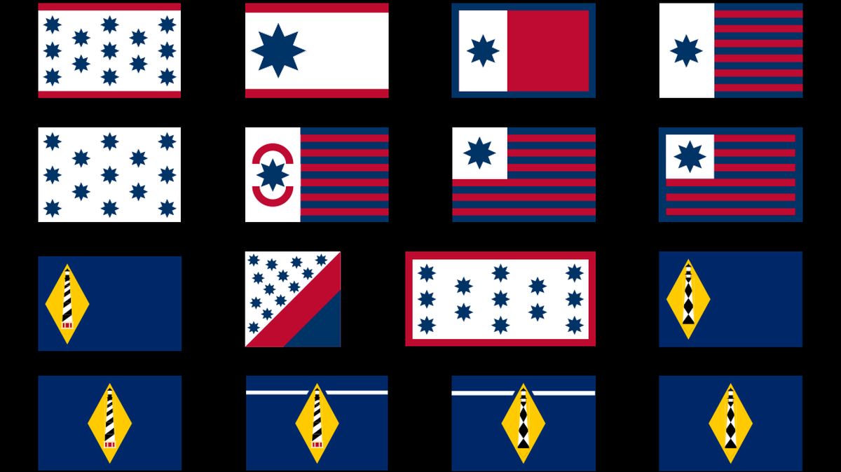 A collection of possible state flag designs N.C. State students Wyat Hamilton and Adam Fleischer created based on their research.
