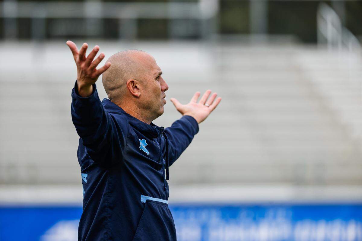 University of North Carolina’s interim head coach Damon Nahas gestures during the 2024 Ally ACC Women’s Soccer Championship in Cary, N.C. on Sunday Nov. 10.