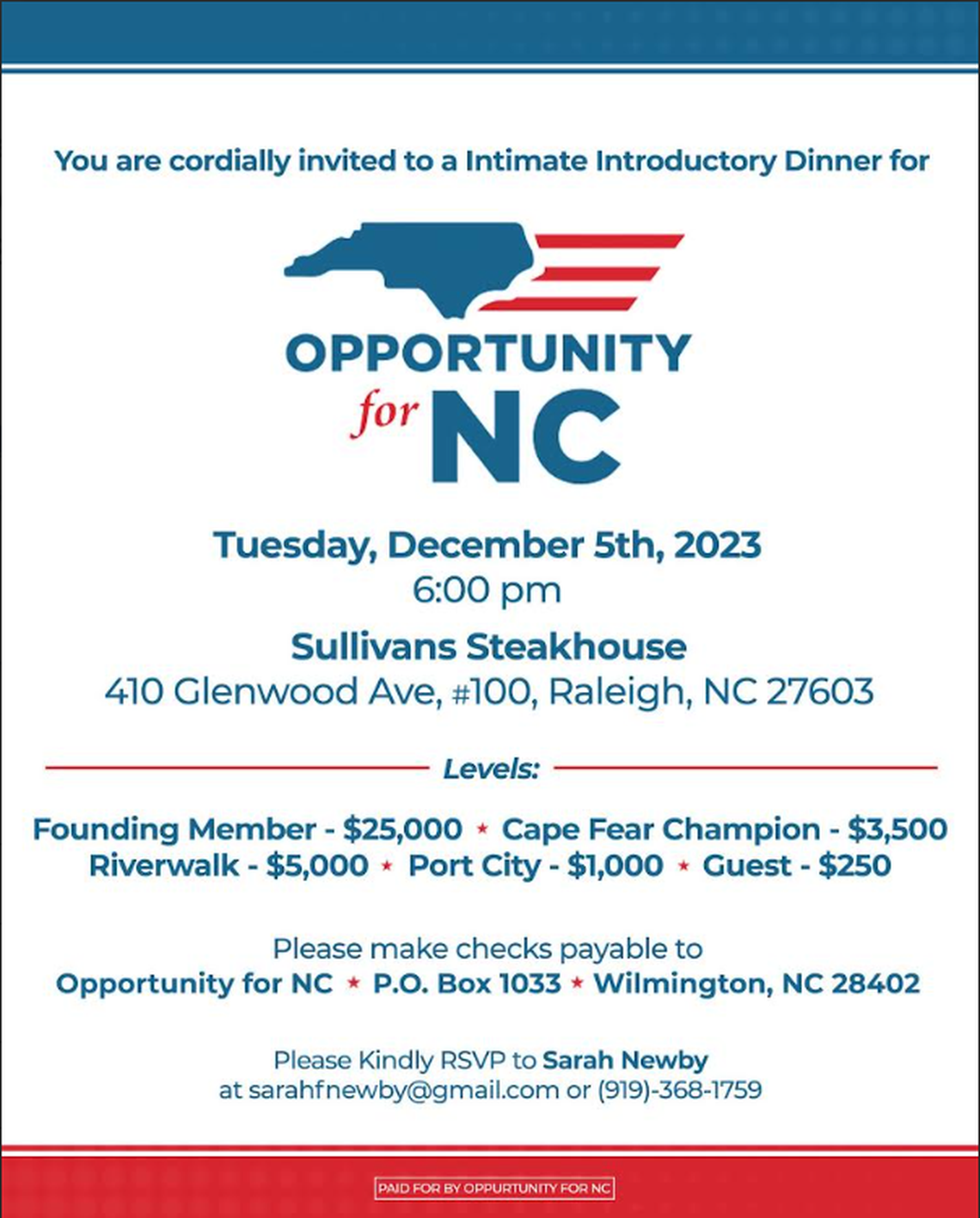 A fundraiser for Opportunity for NC, a nonprofit that took six state lawmakers to the Olympics in Paris this year.