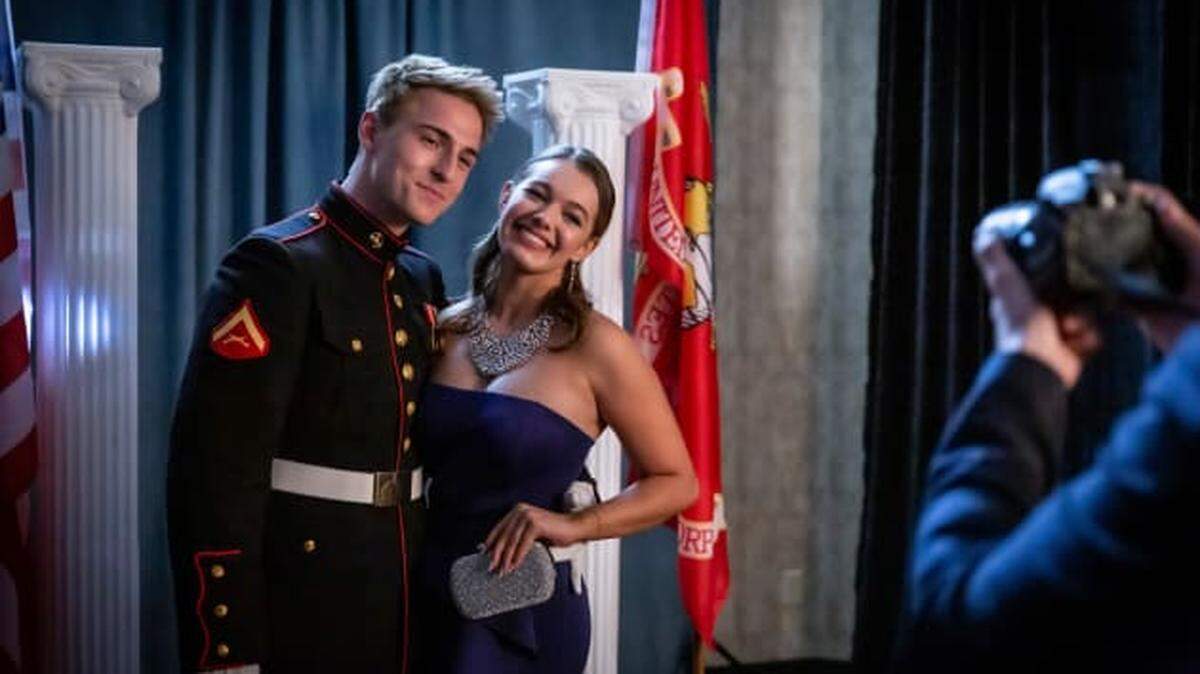 Evan Roderick and Sadie Calvano in the Lifetime movie “Secrets of a Marine’s Wife.”