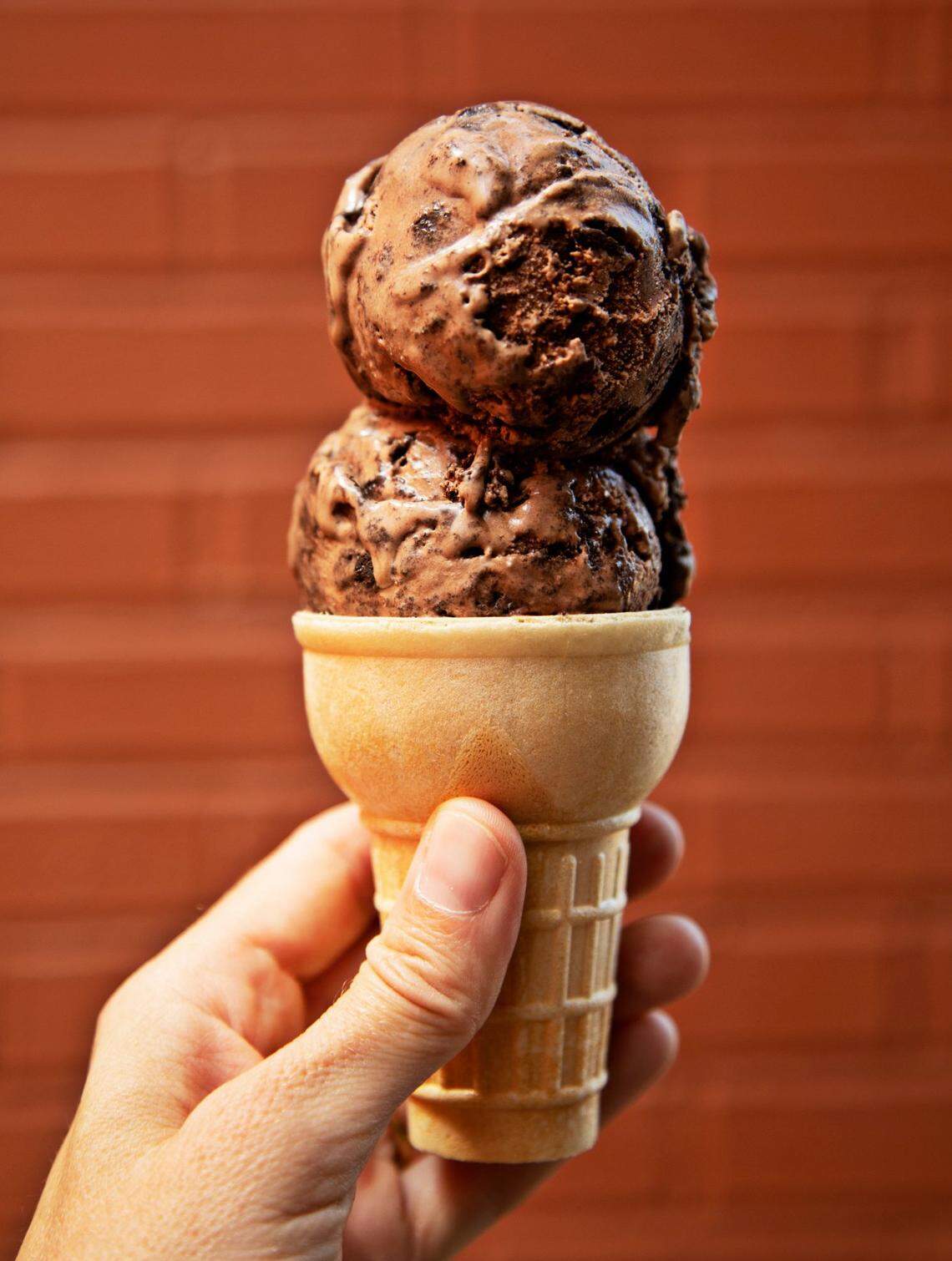 Jenis recently opened a scoop shop in downtown Durhams Brightleaf Square with a variety of flavors including this non-dairy Texas sheet cake.