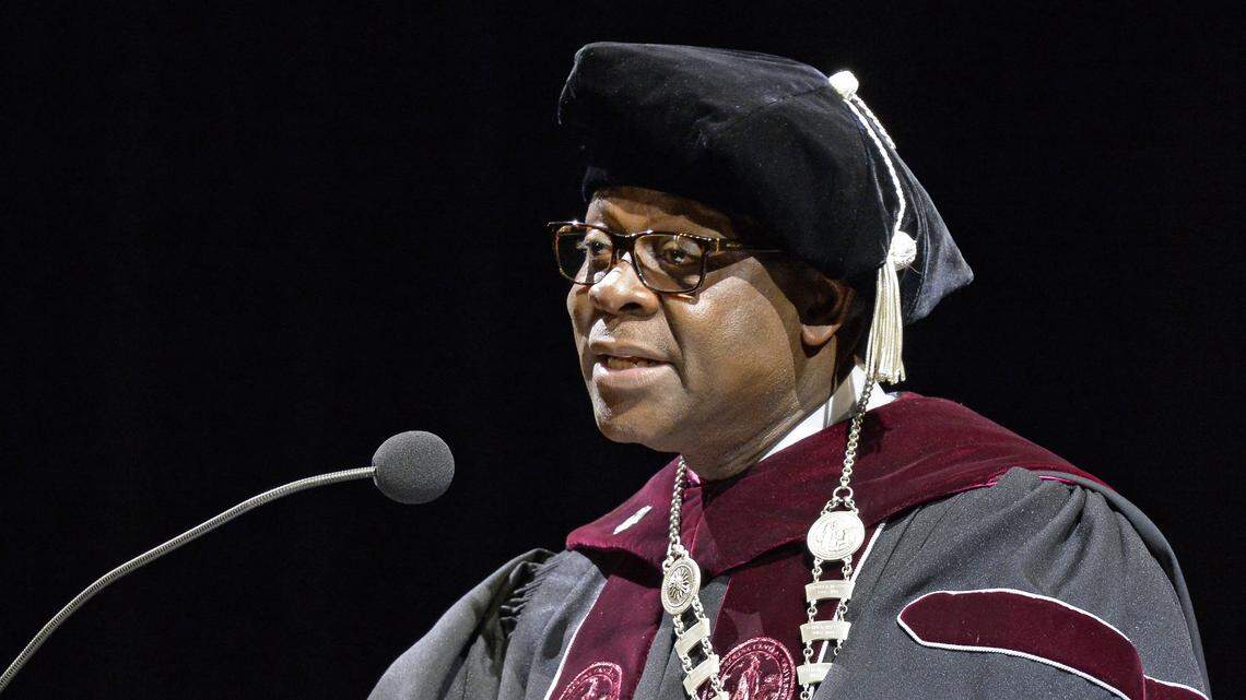 NCCU Chancellor Johnson O. Akinleye speaks during his installation ceremony on the campus of North Carolina Central University in Durham, N.C. Thursday, April 19, 2018.