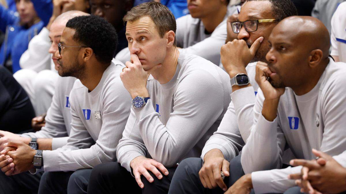 Duke head coach Jon Scheyer watches during the second half of Pitt’s 80-76 victory over Duke at Cameron Indoor Stadium in Durham, N.C., Saturday, Jan. 20, 2024.