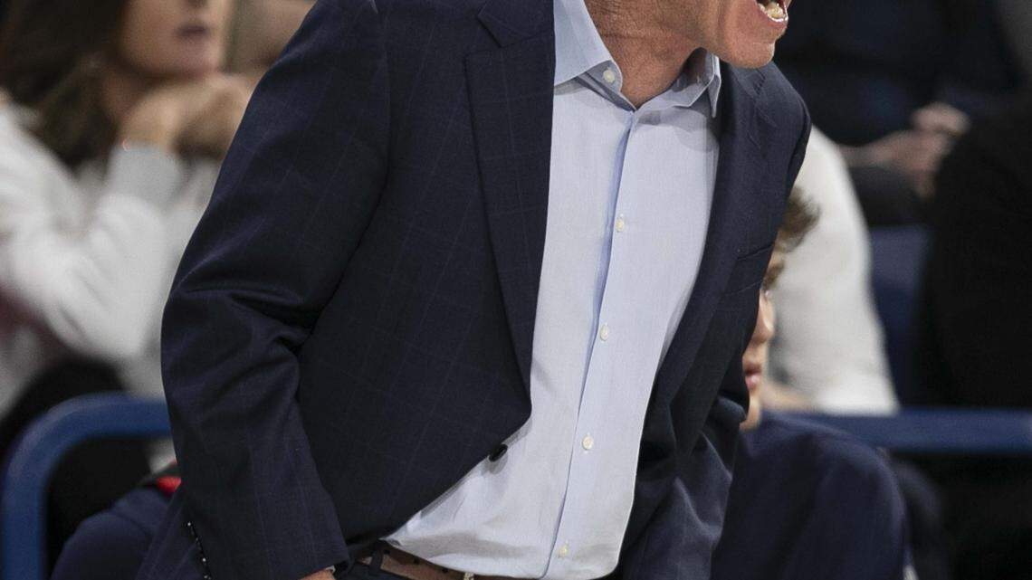 Gonzaga coach Mark Few yells at his team on defense during the first half against North Carolina on Wednesday, December 18, 2019 at McCarthey Athletic Center in Spokane, Washington.