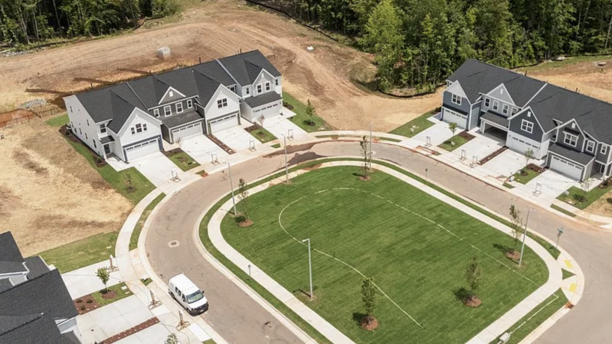 An aerial shot of Tri Pointe Homes’ new neighhorhood called Tredenham at 501 Brittany Ct. in Durham.