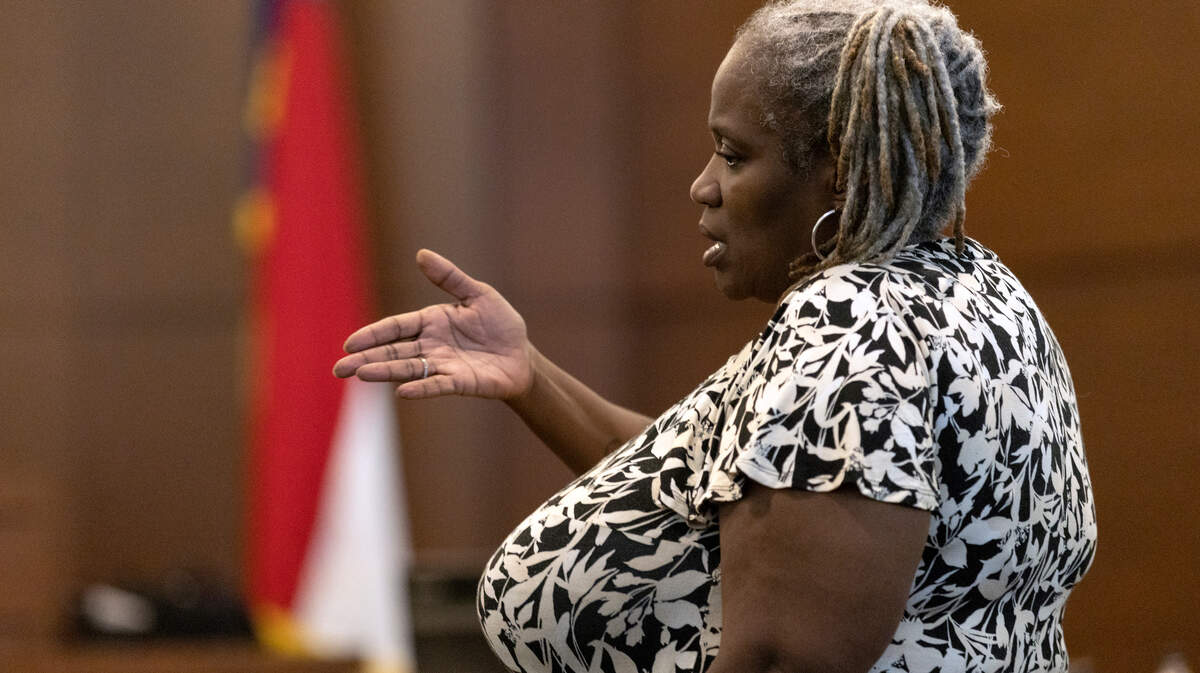 Lisa Williams speaks in a courtroom at the Durham County Courthouse on Monday, July 10, 2023, in Durham, N.C. 