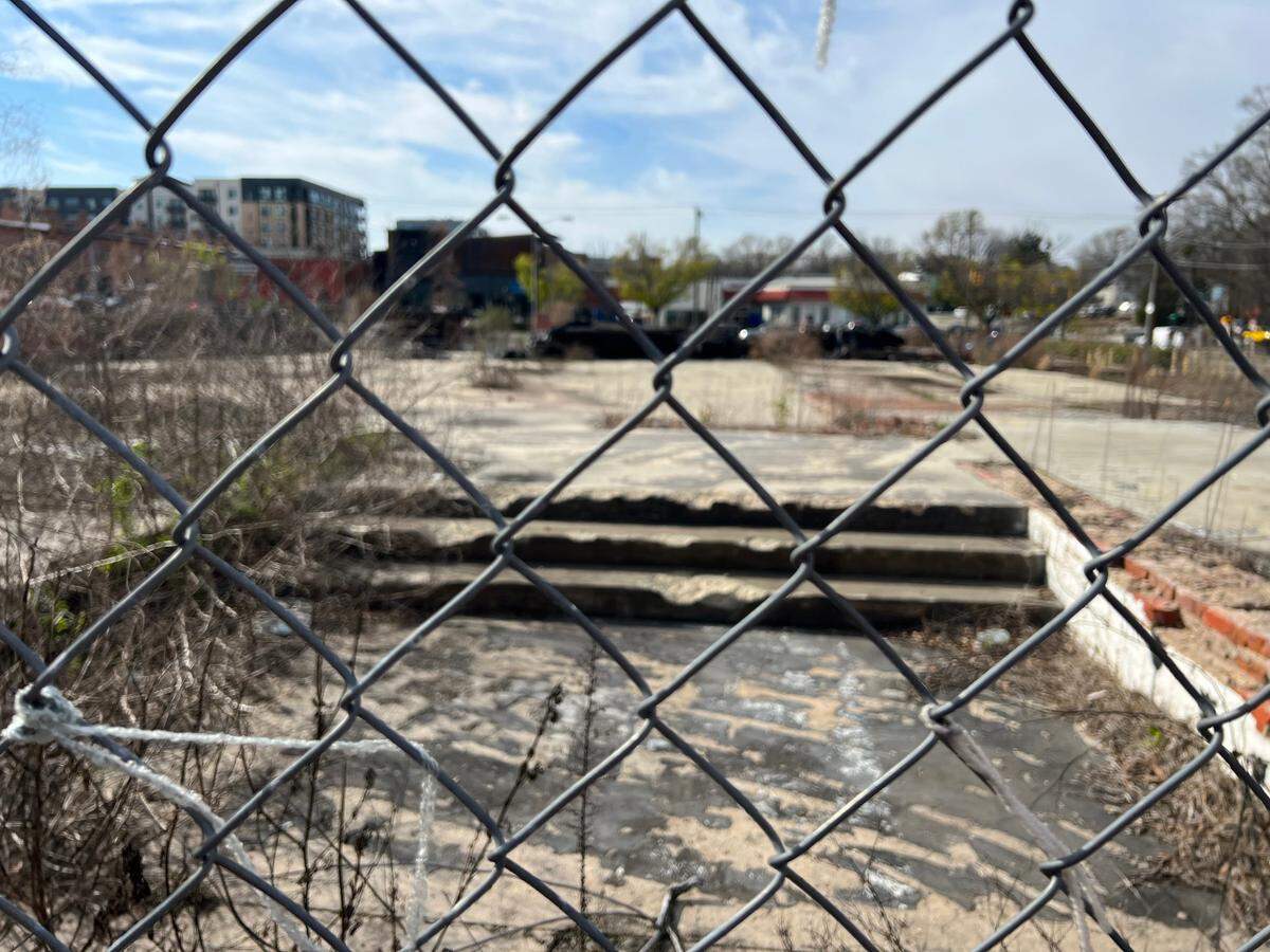 The site of the 2019 Durham gas explosion that killed two people and injured 25 others. The parcel, on North Duke Street, is now a vacant lot.