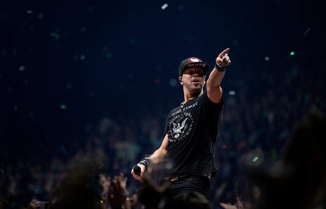 Donnie Wahlberg never stops moving on stage with New Kids on the Block on the “Mixtape 2022 Tour” at Raleigh, N.C.’s PNC Arena, Friday night, July 22, 2022.