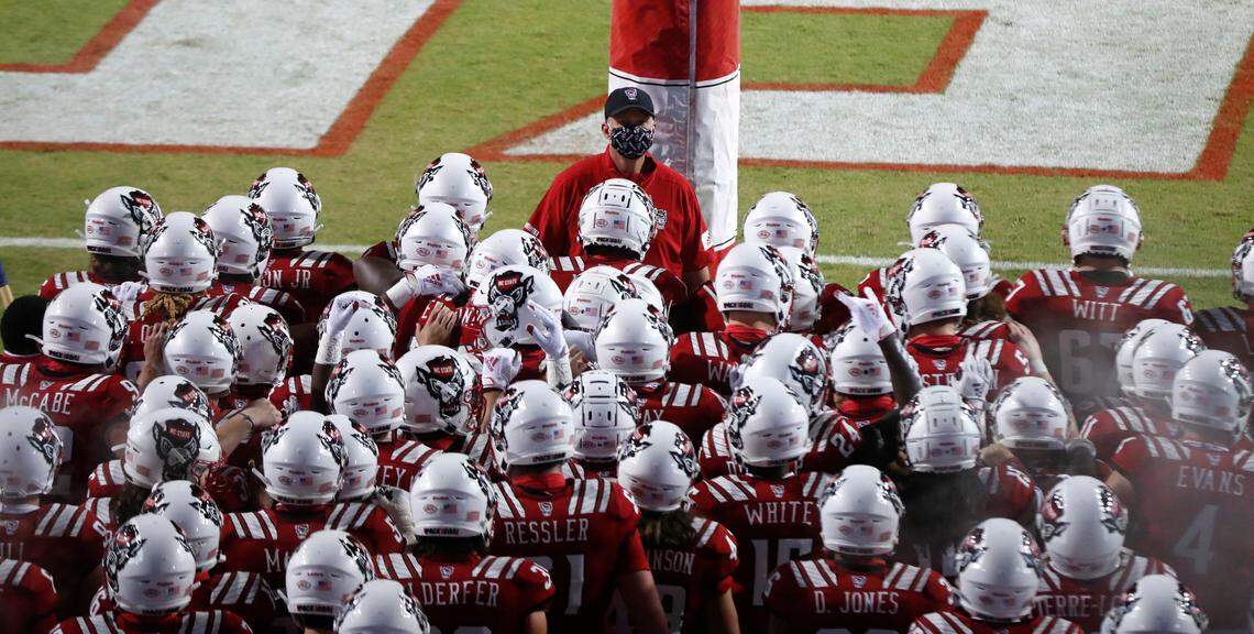 N.C. State head coach Dave Doeren prepares to lead his team out onto the field before N.C. State’s game against Wake Forest at Carter-Finley Stadium in Raleigh, N.C, Saturday, Sept. 19, 2020.