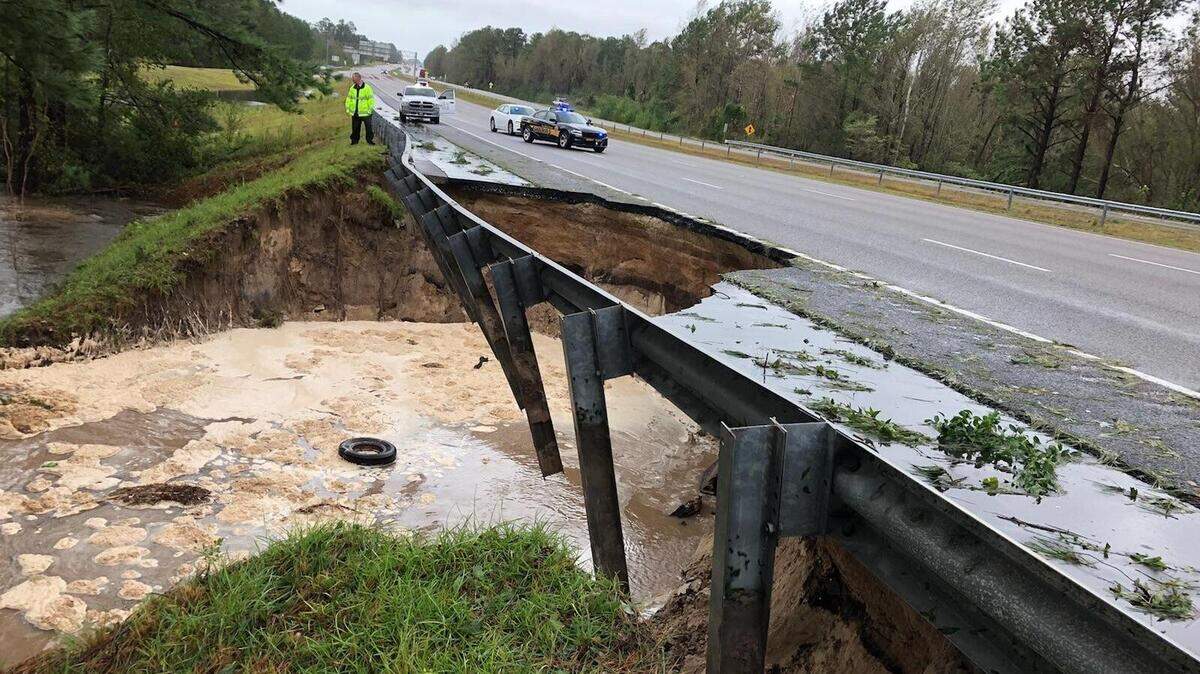 The shoulder of westbound Interstate 40 just west of Wilmington gave way during Hurricane Florence.