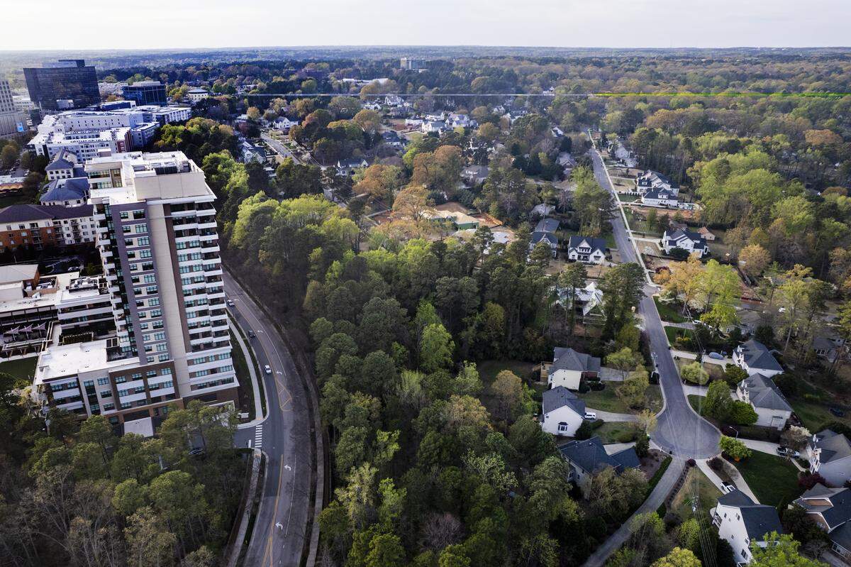 An aerial view of the North Hills district in Raleigh on Thursday, March 26, 2026.
