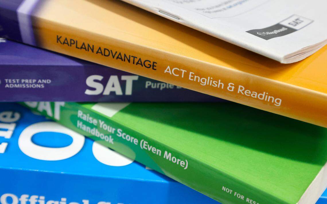 Some of the test prep books at Hillside High School in Durham, N.C. Photographed Thursday, April 28, 2022.