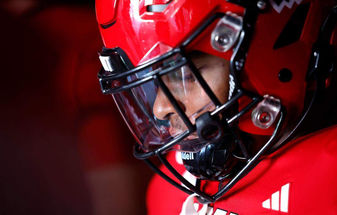 N.C. State running back Michael Allen (2) gets ready to head out onto the field to warmup before N.C. State’s game against VMI at Carter-Finley Stadium in Raleigh, N.C., Saturday, Sept. 16, 2023.