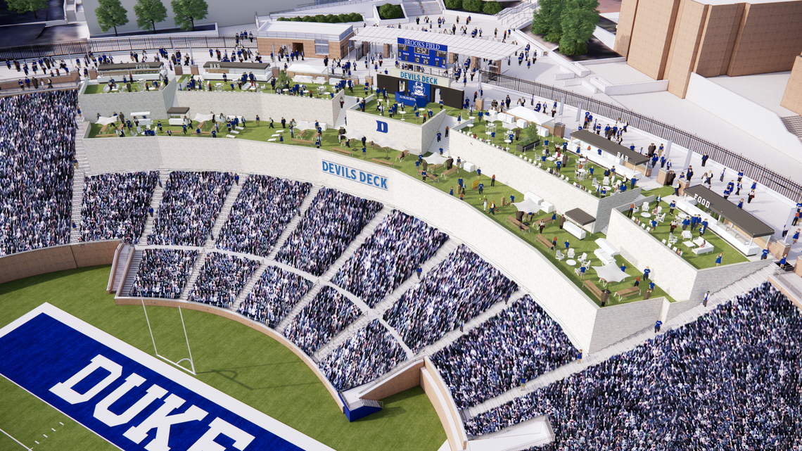 A proposed look at the new Devils Deck party area at Wallace Wade Stadium, which is being constructed for the 2024 season.