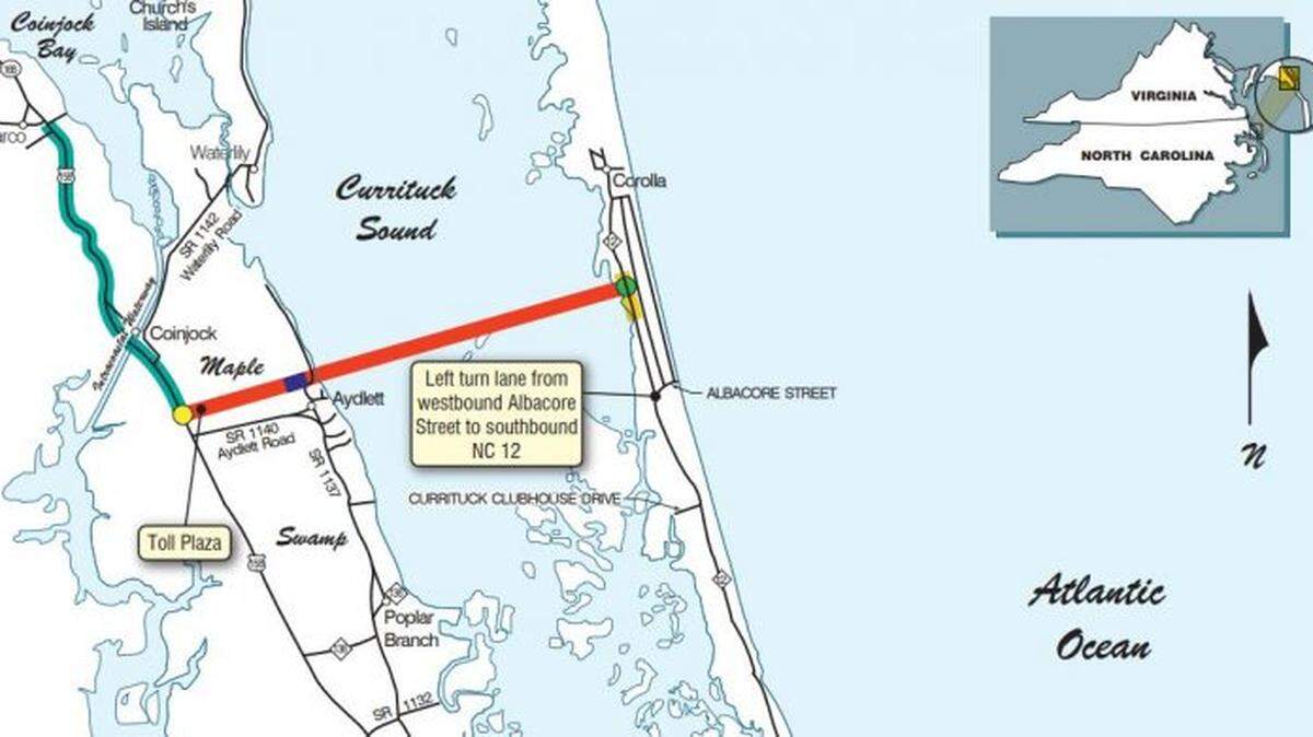The proposed Mid-Currituck Bridge.. Map: NCDOT