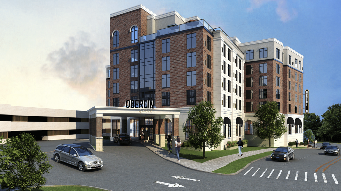A rendering of Oberlin Hotel, which will offer 153 guest rooms and presidential suites near the intersection of Woodburn Road and Cameron Street, west of downtown Raleigh in the Village District.
