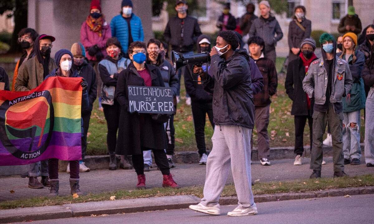 Several dozen demonstrators gathered at the State Capital along E. Morgan Street voicing their opposition to the verdict in the Kyle Rittenhouse case on Saturday, November 20, 201 in Raleigh, N.C.