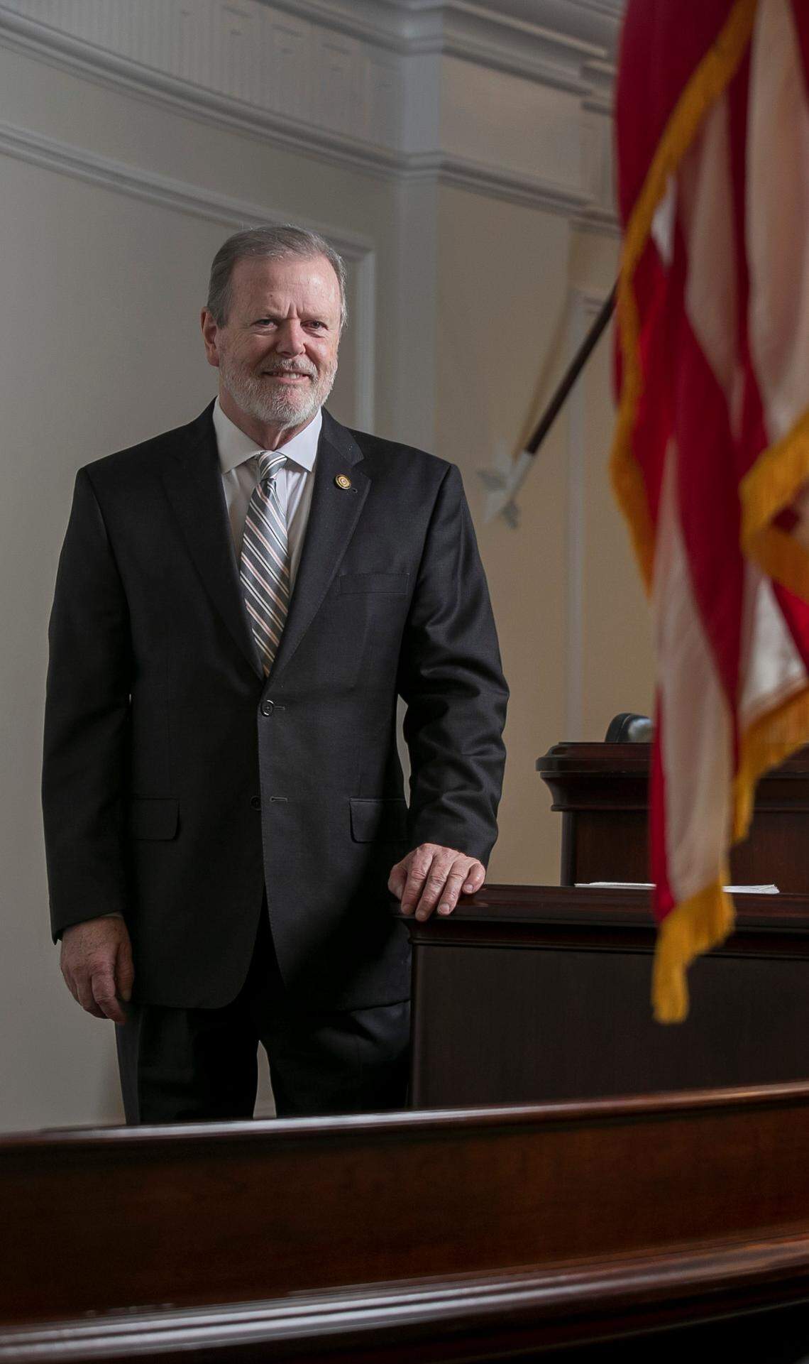 Senate leader Phil Berger poses for a portrait in the dais of the Senate Chamber at the North Carolina General Assembly on Wednesday, September 21, 2022 in Raleigh, N.C.