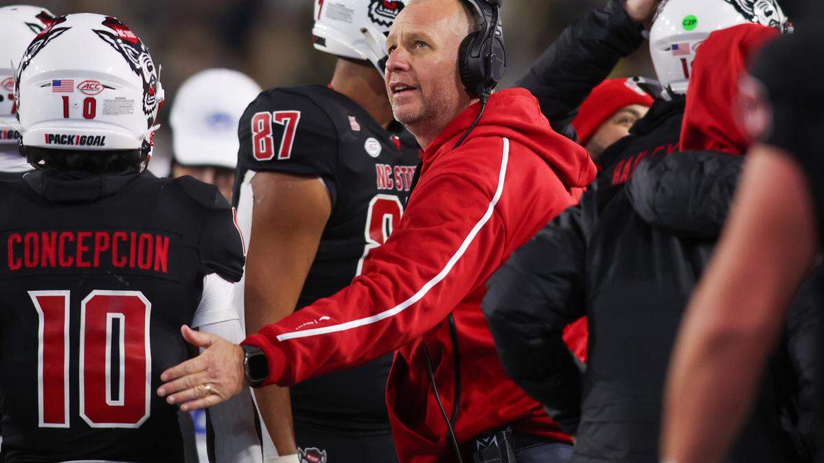 North Carolina State Wolfpack head coach Dave Doeren on the sideline against the Georgia Tech Yellow Jackets in the fourth quarter at Bobby Dodd Stadium at Hyundai Field.