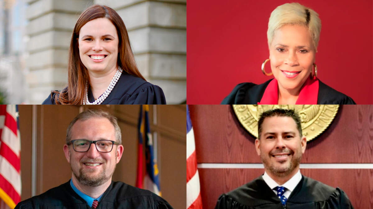 Allison Riggs, top left, and Lora Cubbage, top right, are Democrats running for NC Supreme Court. Hunter Murphy, bottom left, and Chris Freeman, bottom right, are Republicans running for Court of Appeals.