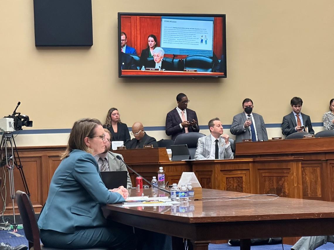 FEMA Administrator Deanne Criswell answer questions from Rep. Virginia Foxx during a Congressional hearing regarding the agency’s response to Hurricane Helene.