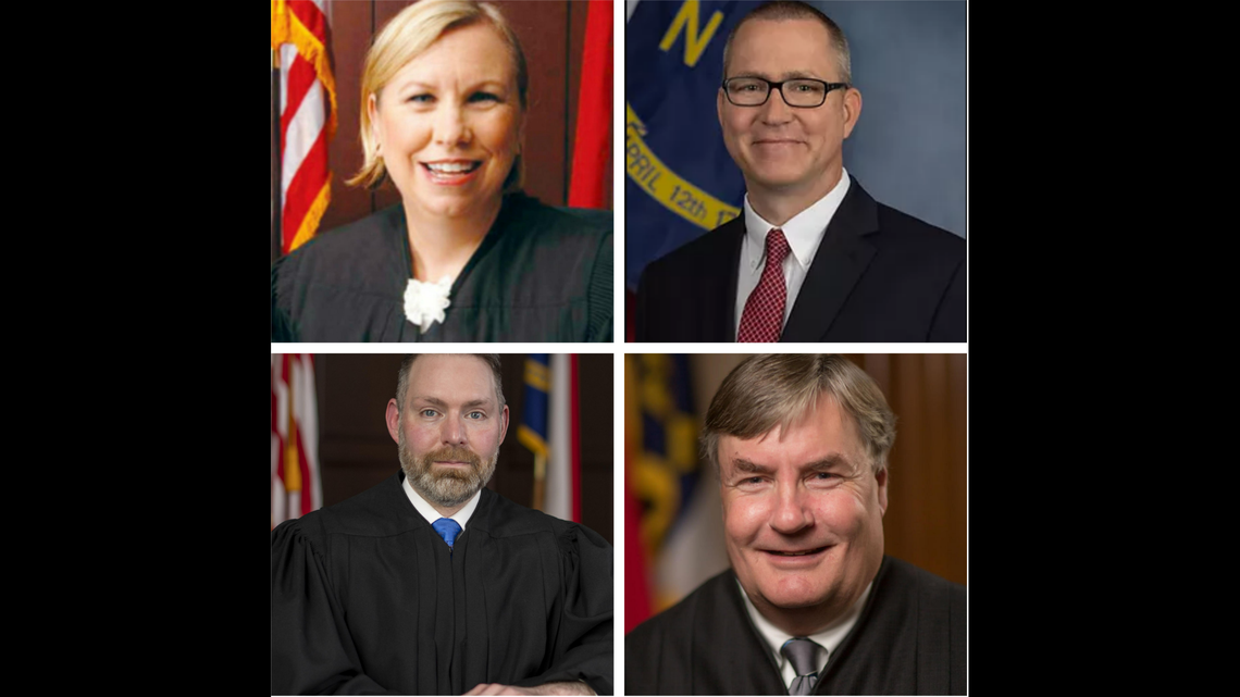 Clockwise from top left, Supreme Court candidates Lucy Inman, Trey Allen, Sam Ervin IV and Richard Dietz.