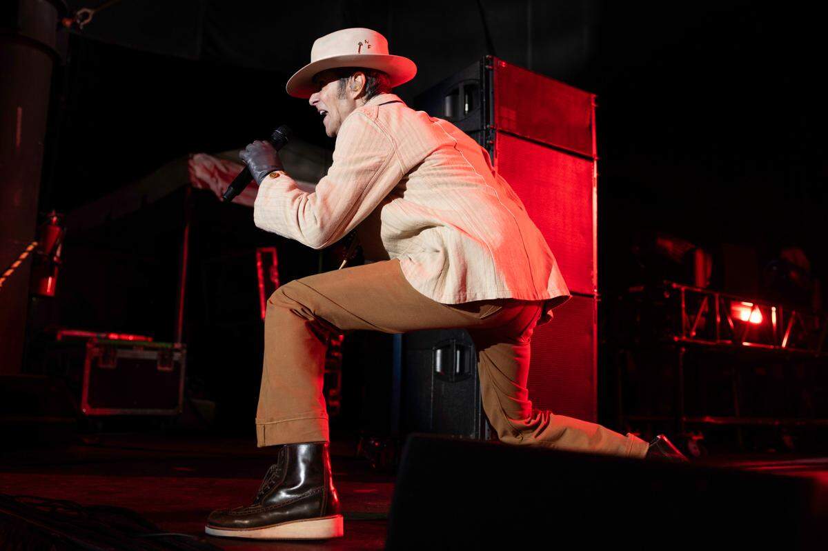 Perry Farrell works the crowd as Jane’s Addiction performs at Raleigh, N.C.’s Red Hat Amphitheater, Tuesday night, Sept. 3, 2024.