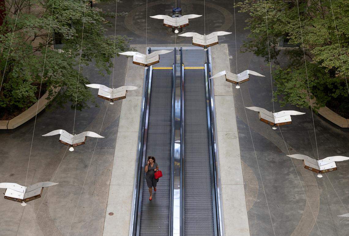 A person walks through a parking garage at Raleigh-Durham International Airport on Monday, May 22, 2023.
