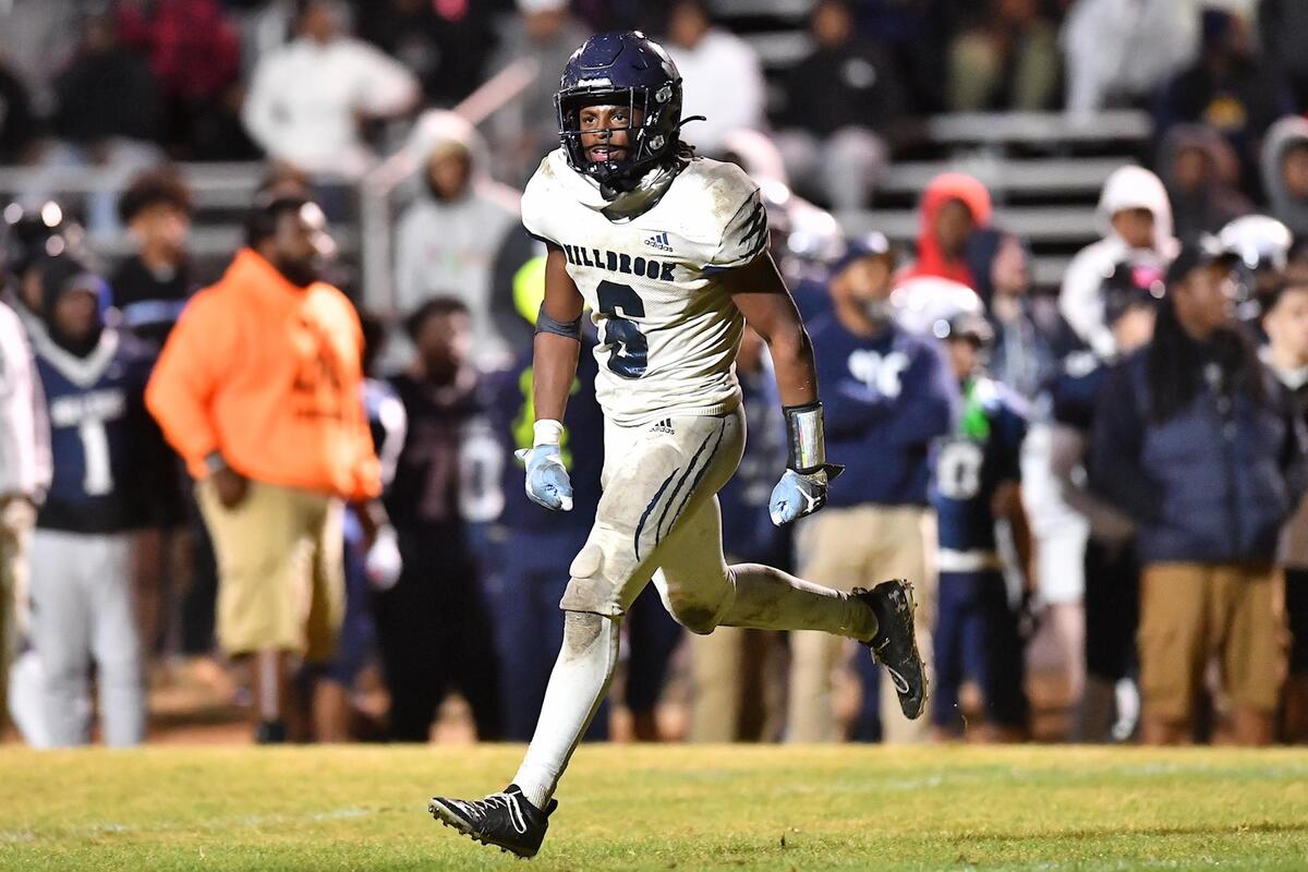 Millbrook’s Xavier Pugh (6) reacts after scoring the go-ahead touchdown in the fourth quarter. The Hillside Hornets and the Millbrook Wildcats met in the NCHSAA 4a fourth round playoff game in Durham, NC, on November 25, 2022.