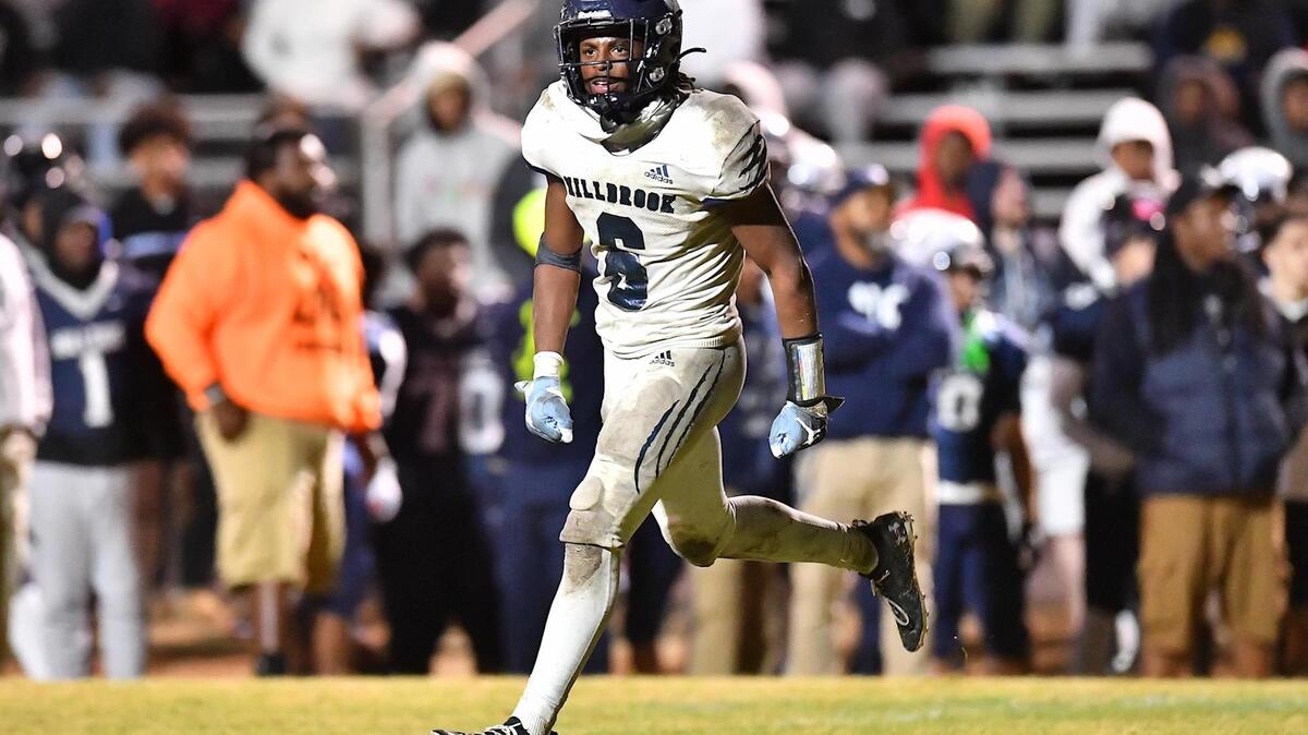 Millbrook’s Xavier Pugh (6) reacts after scoring the go-ahead touchdown in the fourth quarter. The Hillside Hornets and the Millbrook Wildcats met in the NCHSAA 4a fourth round playoff game in Durham, NC, on November 25, 2022.