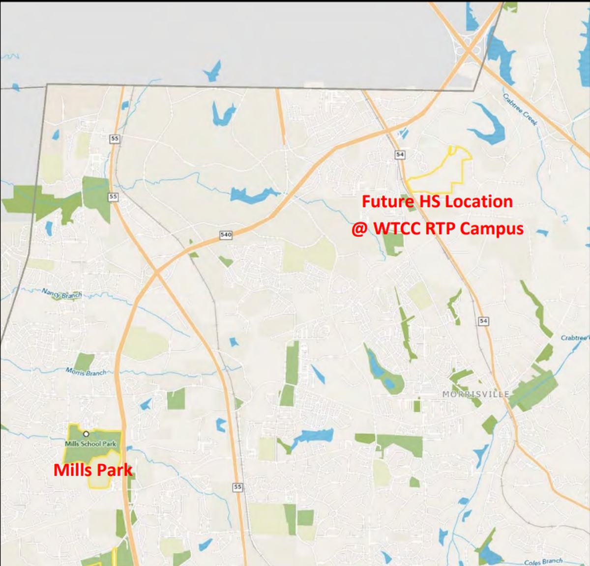 The proposed baseball field is located about 8 miles from the future high school in Morrisville, according to the Town of Cary staff.