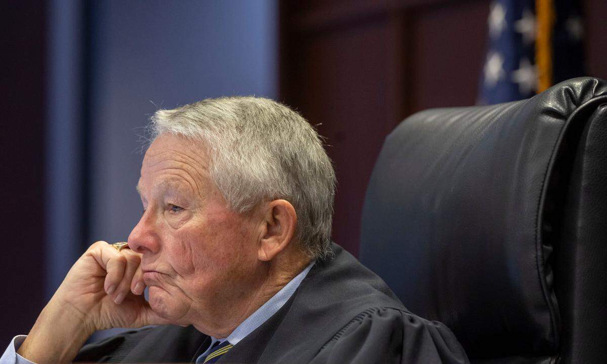 Wake County Superior Court Judge William Pittman listens to arguments in the challenge to 65,00 votes in the N.C. Supreme Court race between Judge Jefferson Griffin, the Republican candidate for the N.C. Supreme Court, and North Carolina Supreme Court Justice Democrat Allison Riggs on Friday, February 7, 2025 in Raleigh, N.C.