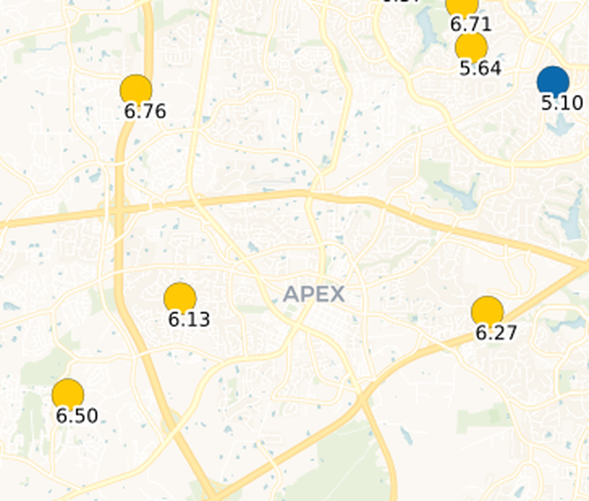 Total rainfall amounts from Tropical Storm Debby in Apex and Cary, North Carolina. The figures are from the Community Collaborative Rain, Hail & Snow Network, a national nonprofit that measures local rainfall and submits data to the National Weather Service.
