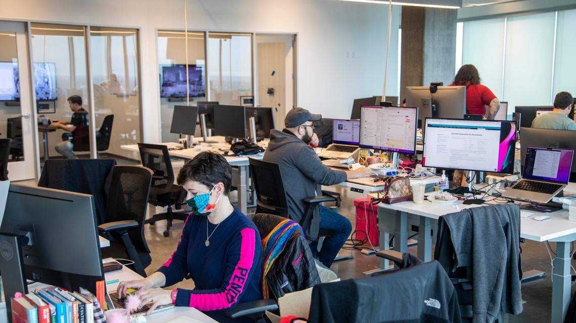 Pendo employees work in the software company’s new downtown Raleigh headquarters Wednesday, Feb. 23, 2022.