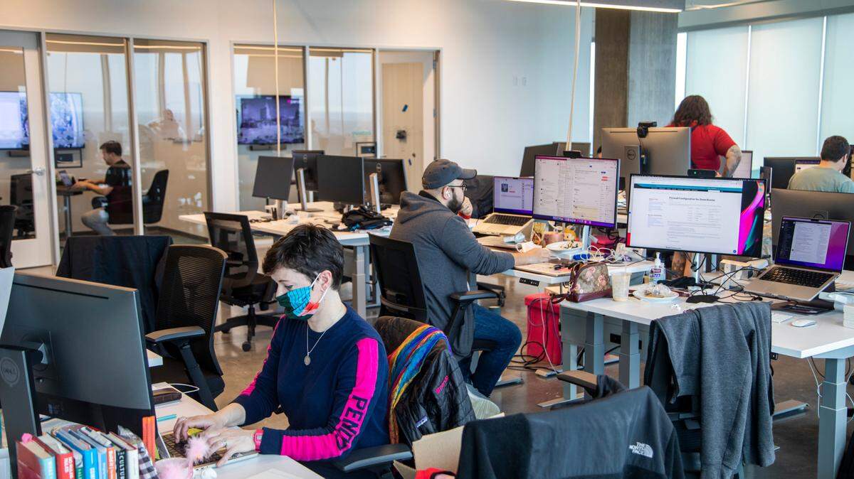 Pendo employees work in the software company’s new downtown Raleigh headquarters Wednesday, Feb. 23, 2022.