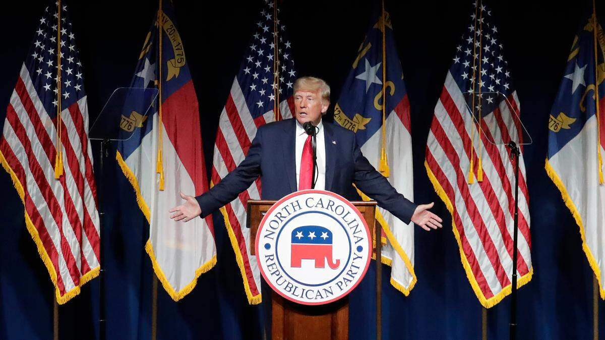 Former President Donald Trump speaks at the North Carolina Republican Convention on June 5 in Greenville.